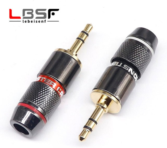 Monster 3,5-mm-Kopfhörerstecker vergoldet, 2 Stück, Zweikanal-Audiokabelstecker mit selbstsichernder Leitung, Gold - Bild 1