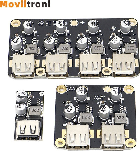USB QC3.0 Schnelllademodul DC-DC Buck Converter Step-Down Platine mit USB-A und USB-C, Schwarz, 6-32V zu 5V 3A - Bild 1