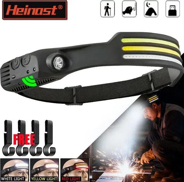 Heinast LED Stirnlampe mit Bewegungssensor, wiederaufladbare Kopflampe in Schwarz - Bild 1