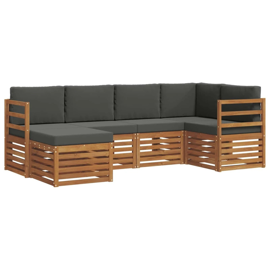 vidaXL Sofagarnitur 6-teilig L-Form aus Massivholz Akazie in Natur und Anthrazit mit Polsterkissen - Bild 2
