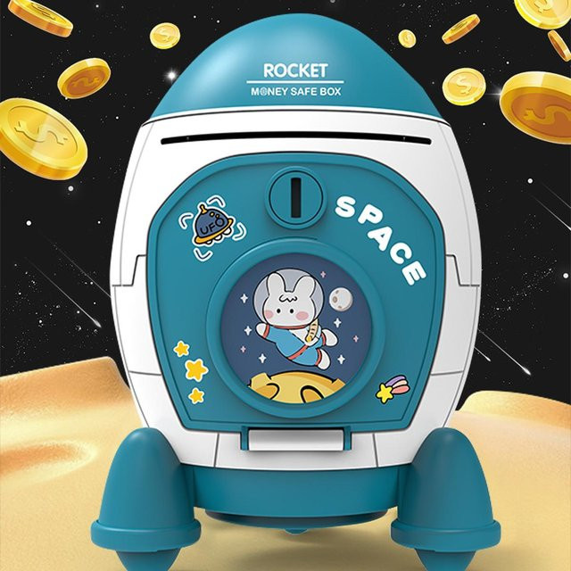 Sparschwein Rakete Raumschiff, Puzzle Spielzeug, ab 3 Jahren, blau - Bild 1