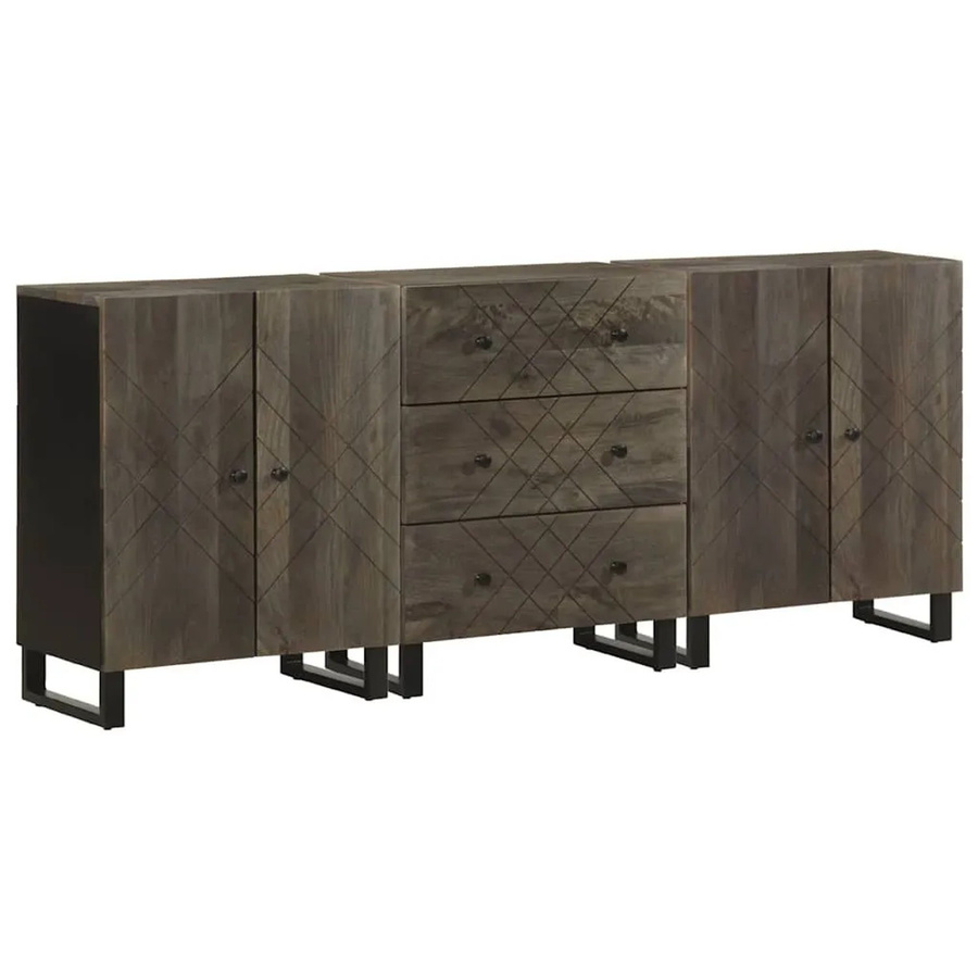 vidaXL Sideboard 3-teilig aus Mango-Massivholz in Schwarz, B/T/H: 60 x 33 x 75 cm - Bild 2
