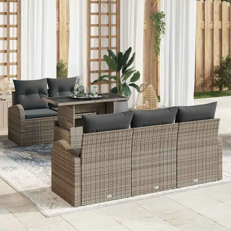 Vidaxl Garten-Sofa-Set aus Polyrattan in Grau, 6-teiliges Loungemöbel-Set, B/T/H: 100 x 55 x 73 cm - Bild 1