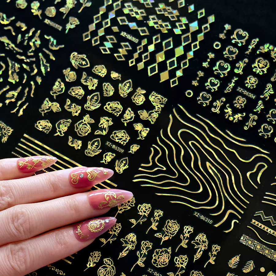 MAGT Nagelaufkleber 3D Laser Herz, Holografisch Regenbogen, Gold, 30 Blatt - Bild 3