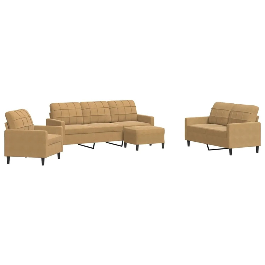 vidaXL 4-teilige Sofagarnitur aus Samt in Braun mit Kissen und Ottoman für dein Wohnzimmer - Bild 2