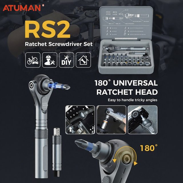 ATuMan RS2 40-in-1 Multi-Ratschen-Schraubendreher-Set mit magnetischem 1/4 Zoll Anschluss und 45 Zähnen - Bild 1