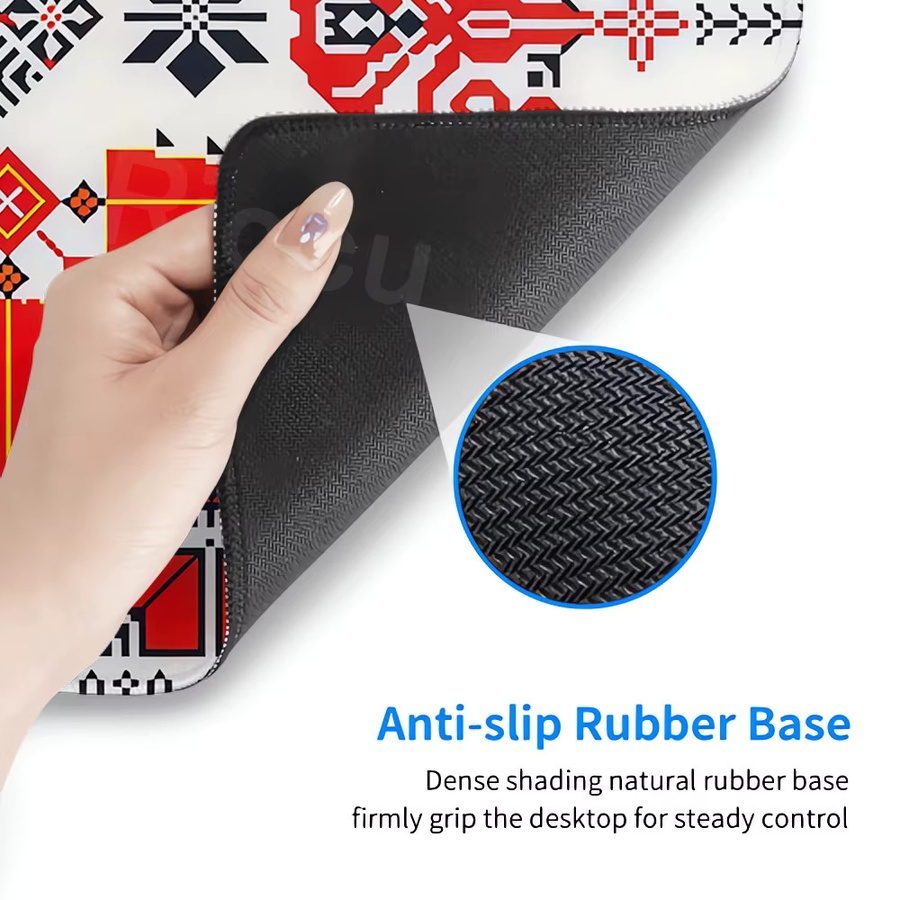 Riccu Rotes Boho-Mauspad mit geometrischem Design und ethnischem Muster als große Schreibtischunterlage für PC und Gaming - Bild 3