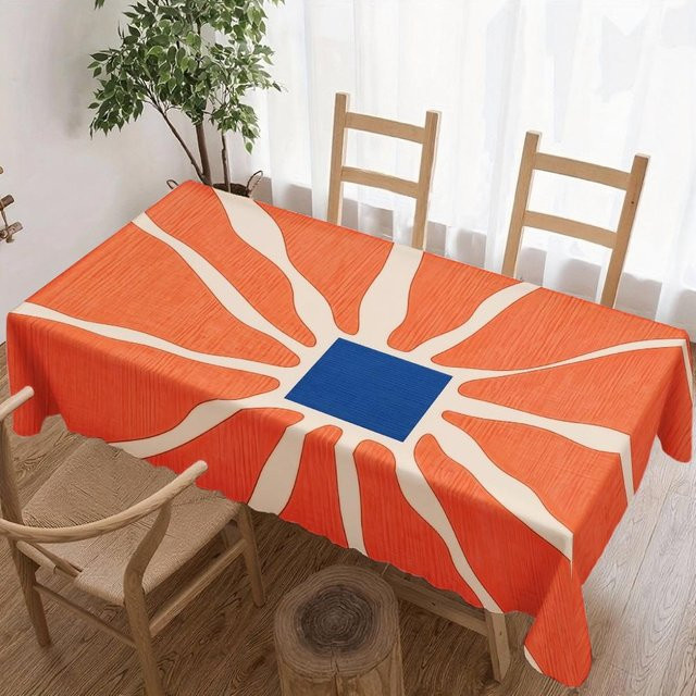 Wasserdichte Rechteck Tischdecke JINGYUE Pet mit abstraktem Sonnenstrahl-Design in Orange, B/T: 100 x 160 cm - Bild 1
