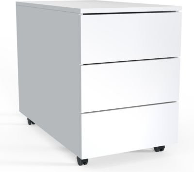 Rollcontainer Dalosa mit 3 grifflosen Schubladen aus Holz in Weiß, B: 39,0 cm, T: 70,0 cm, H: 55,0 cm - Bild 1
