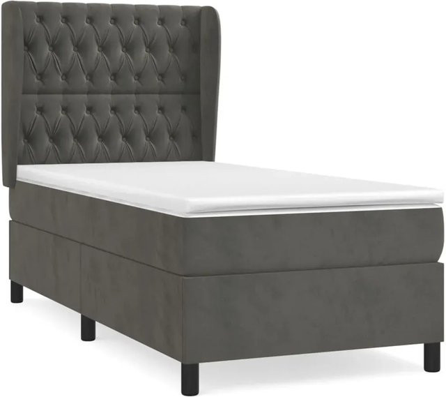vidaXL Boxspringbett mit Matratze in Dunkelgrau aus Samt, Hybrid-Design mit Taschenfederkern, B/T: 90 x 200 cm - Bild 1
