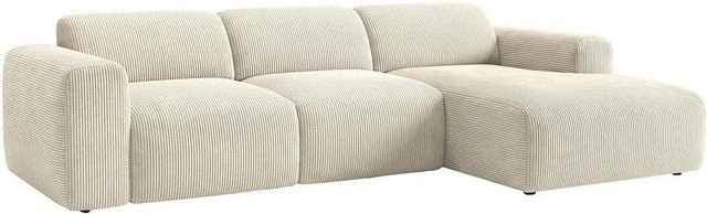 Vente-unique Relaxsofa Pogni in Beige aus Rippensamt mit L-Form und elektrischer Sitzfunktion Breite: 287 cm - Bild 1