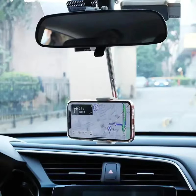 Universeller 360 Grad Rückspiegel Autotelefonhalter und GPS Halterung in Schwarz, teleskopisch und drehbar - Bild 5