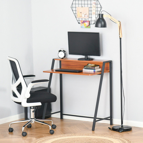 HOMCOM Schreibtisch in Walnuss und Schwarz mit Kabeldurchlass für Büro und Arbeitszimmer, B/T/H: 84 x 45 x 85 cm - Bild 3