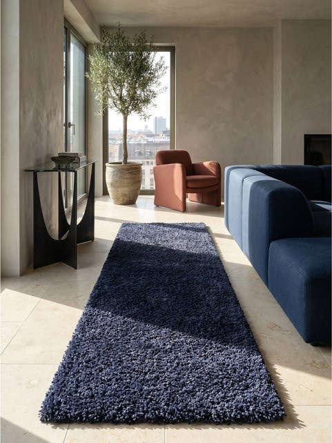 Kadima Design Hochflorteppich RHEIN, einfarbig, Blau, B/T: 80 x 150 cm - Bild 1