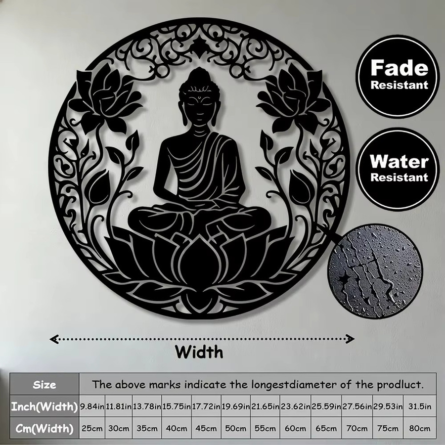 CIFBUY Buddha Lotus Mandala Metall-Wandkunst in Schwarz, runde florale Eisenskulptur für deinen Meditationsraum - Bild 3