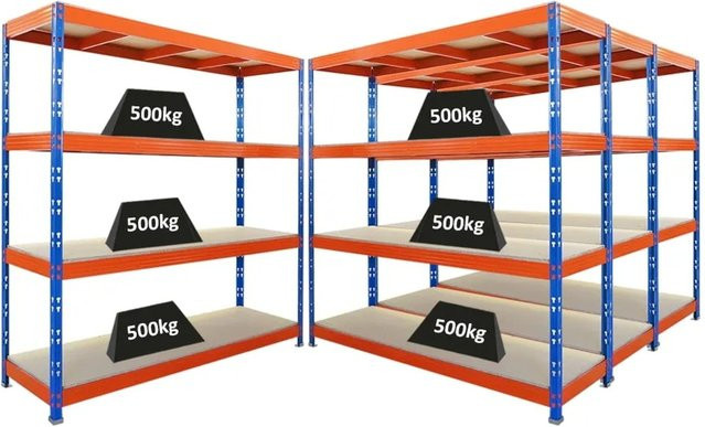 PROREGAL Rhino Schwerlastregal Set 4er Pack, Blau-Orange, B/T/H: 200 x 60 x 200 cm, 4 Ebenen mit 16mm Spanplatten, Fachlast 500kg - Bild 1