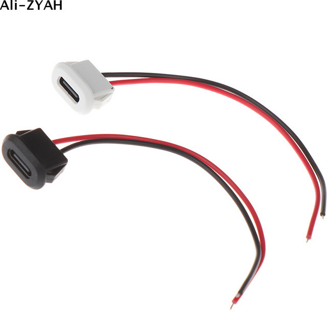JETTING Wasserdichter USB-C Typ C Anschluss mit 2-Pin Buchsensockel und Schweißdraht in Schwarz - Bild 1