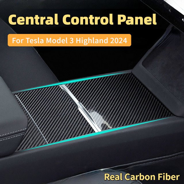 WayModGarge Mittelkonsolen-Abdeckung aus echter Carbonfaser für Tesla Model 3 Highland und Model Y Juniper, Schwarz - Bild 1