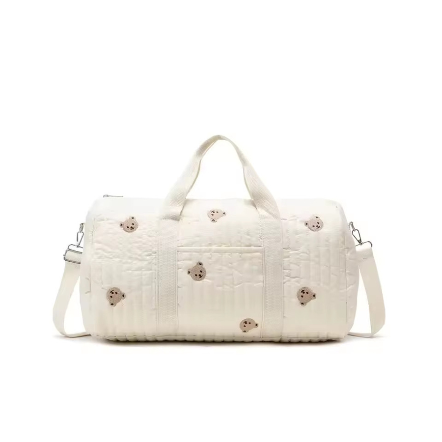 Gestickte Mama Tasche als große Windeltasche und Organizer für deine Reise in Beige und Weiß - Bild 2