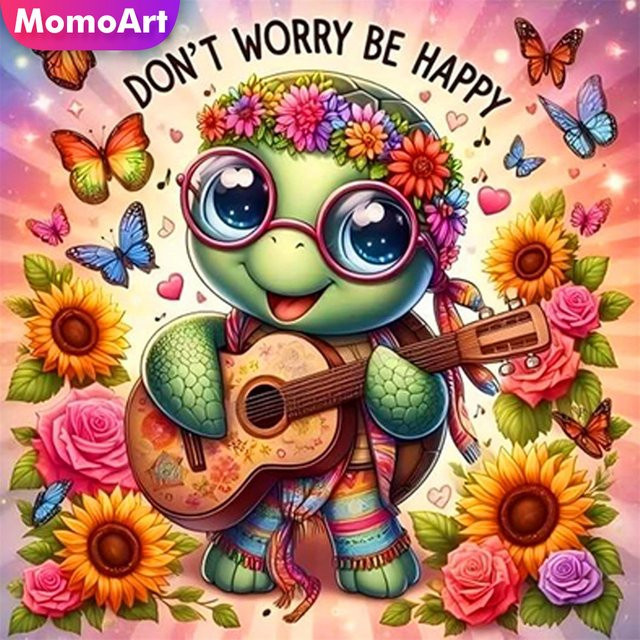 Momoart Diamant-Stickerei Meeresschildkröte mit Blumen und Schmetterlingen als DIY Kreuzstich Wandkunst, Multicolor, B/H: 20 x 20 cm - Bild 1