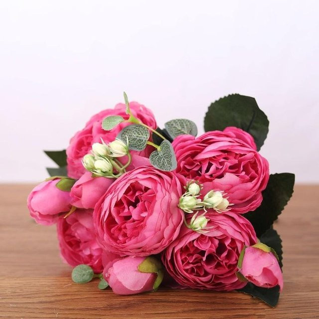YuTao Soliloquy 028 Künstlicher Blumenstrauß aus Seidenpfingstrosen in Pink für Tischdekoration und Hochzeiten - Bild 1
