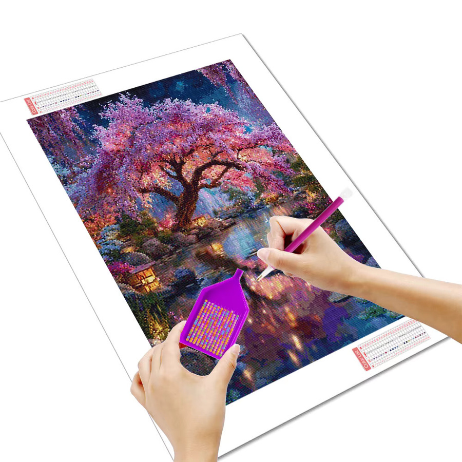 Huacan Diamantgemälde Landschaft mit Fluss und Baum als Dekorative Wandkunst mit Rundbohrern - Bild 2