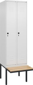 C+P Spind Classic PLUS Garderobenschrank mit Sitzbank, 2 Abteile, B/T/H: 212 x 60 x 81,5 cm, Farbe: Anthrazit/Schwarz, mit Sicherheits-Drehriegel, 4 Garderobenhaken und mittiger Trennwand - Bild 1