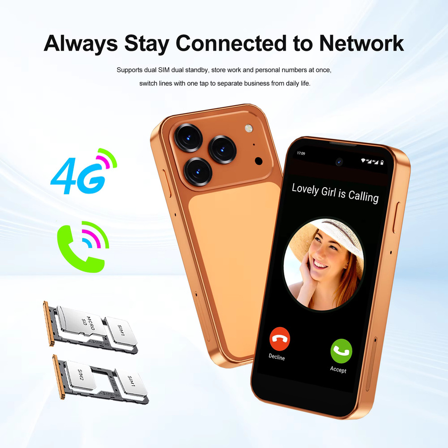 SERVO 19Air Pocket Mini Smartphone Orange mit Android 12, 3,88 Zoll HD-Bildschirm, 6GB RAM, 128GB Speicher, 4G LTE, Dual-SIM und GPS - Bild 3