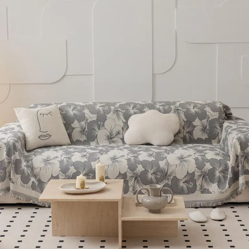 Super Six Chenille-Sofabezug in Grau mit Quasten, universelle Sofadecke aus Jacquard-Stoff, B/B: 180 x 130 cm - Bild 2