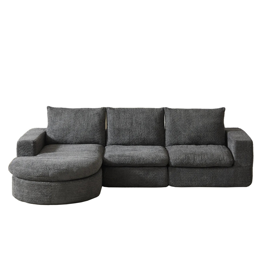PXloue Modularer 3-Sitzer L-Form Sofa aus Chenille in Grau mit Metallrahmen und Schaumstofffüllung - Bild 2