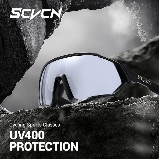SCVCN Photochrome Sportsonnenbrille, Vollrand, Black, Unisex, Kunststoff - Bild 1