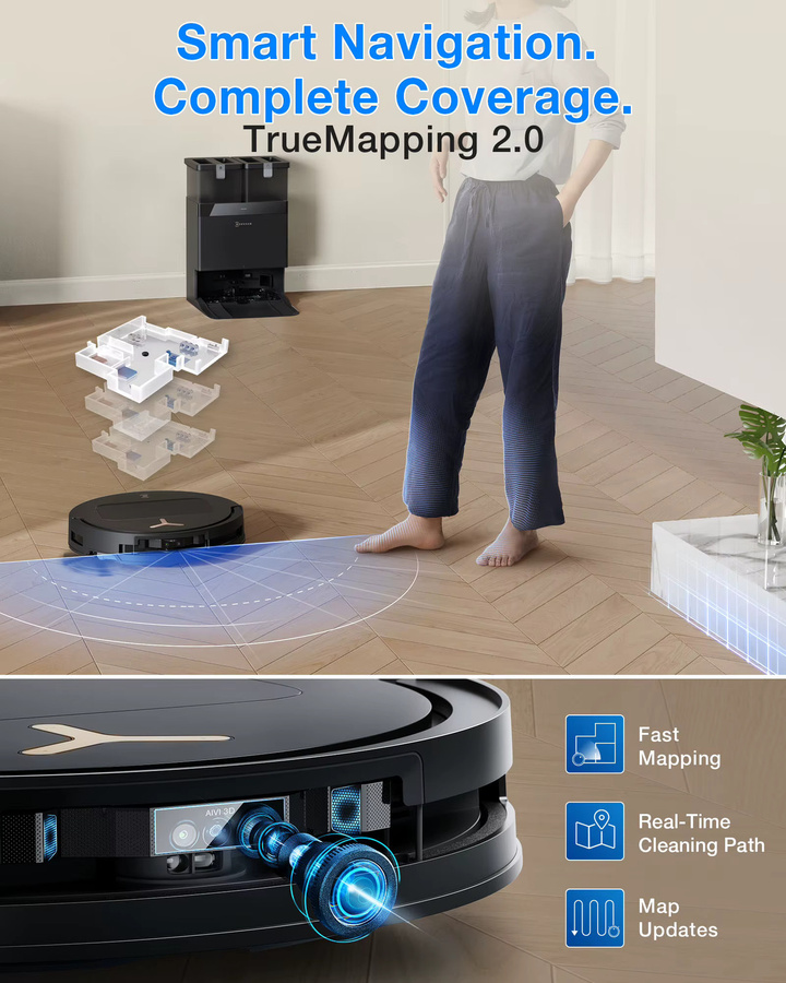 ECOVACS DEEBOT T50 PRO Omni Gen3 Roboterstaubsauger mit Wischfunktion in Schwarz mit 25.000 Pa Saugkraft, AIVI 3D 3.0, Heißlufttrocknung und automatischer Reinigungslösungs-Nachfüllung - Bild 7