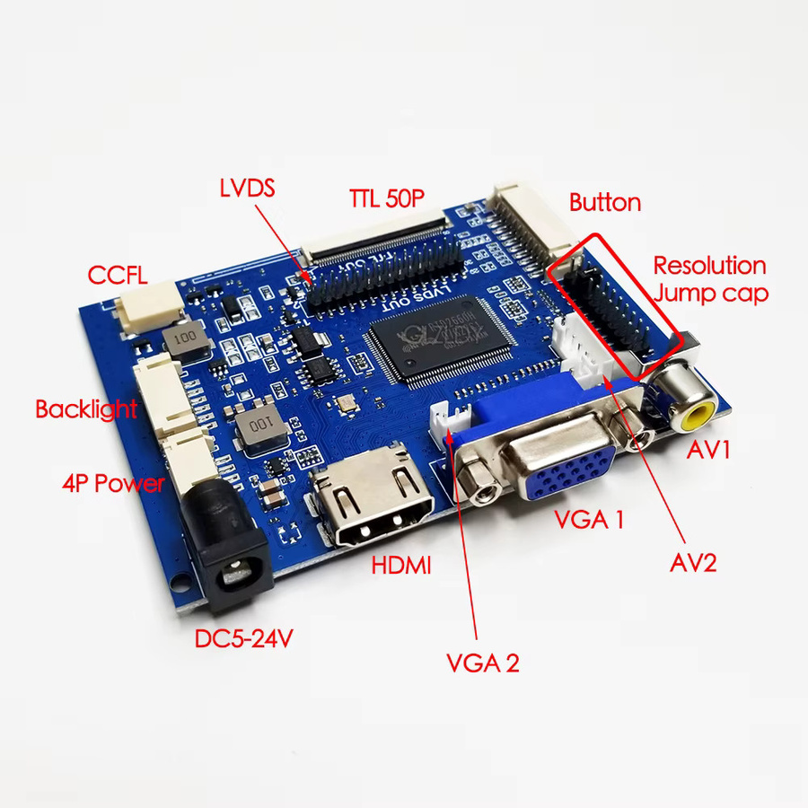 GLZLDY LCD-Controller-Treiberplatine für 5-Zoll-TFT-LCD-Display ZJ050NA-08C mit HDMI, VGA und AV Anschlüssen, 640 x 480 Pixel, 50-Pin TTL - Bild 2