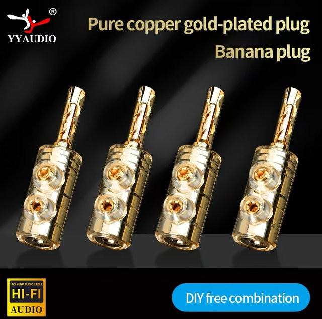 YYAUDIO Bananenstecker Set aus vergoldetem Kupfer, 8 Stück Hi-Fi-Lautsprecheranschluss für AMP-Mixer und DIY-Audio-Adapter, Farbe: Gold - Bild 1