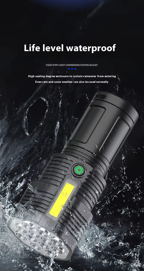 ESMARTER LED Taschenlampe mit USB-Aufladung und COB-Beleuchtung in Schwarz - Bild 4