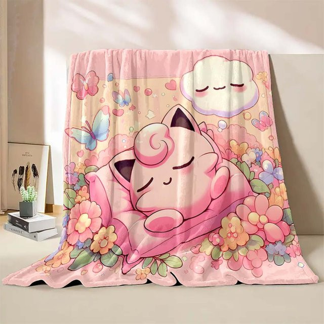 Pokémon Pummeluff Kuscheldecke aus Flanell in Rosa für Erwachsene und Kinder, B/H: 75 x 90 cm - Bild 1