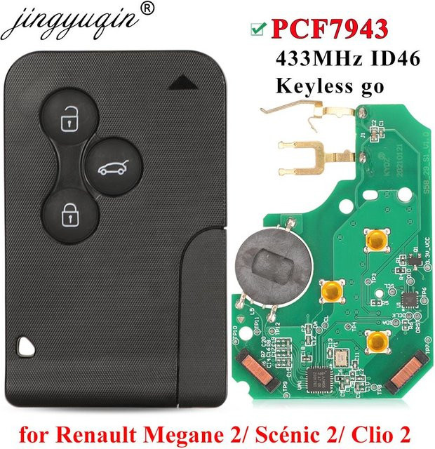 Jingyuqin 433 MHz ID46 PCF7943 Schlüsselkarte für Renault Megane 2 Scenic 2 Clio 2 Auto Smart Keyless Go in Schwarz - Bild 1