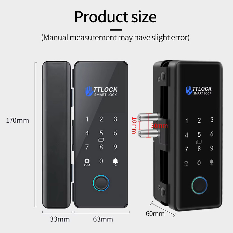 LUCKING DOOR Smart Lock für Glastüren und Holztüren, WLAN, biometrisches Fingerabdruckschloss mit TTLOCK, digitales elektronisches Türschloss, schwarz, bohrfrei - Bild 5