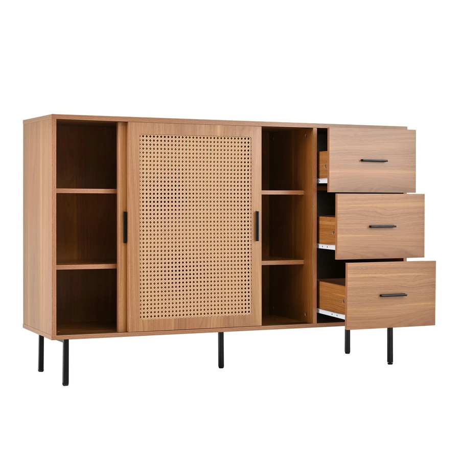 okwish Sideboard für dein Wohnzimmer mit 2 Schiebetüren und 3 Schubladen in Natur/Braun, B/T/H: 140 x 37 x 91 cm - Bild 2