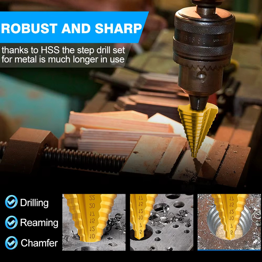 XCAN HSS-Stufenbohrer mit titanbeschichteter Oberfläche, 13 Stufen, 5–35 mm, für Holz und Metall - Bild 4