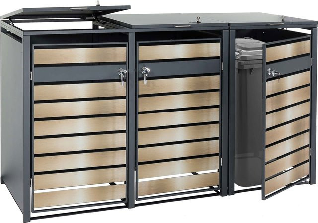 MCW Mülltonnenverkleidung J81 Mülltonnenbox aus Metall, erweiterbar, Anthrazit-Gold, H x B x T: 80 x 117 x 200 cm - Bild 1