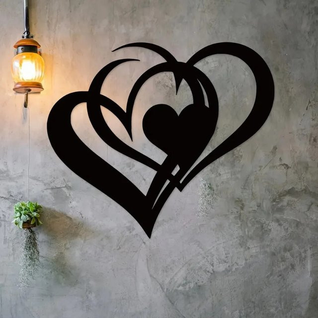 CIFBUY Wandkunst aus Metall mit zwei Herzen in Schwarz, modernes abstraktes Design zur Heimdekoration - Bild 1