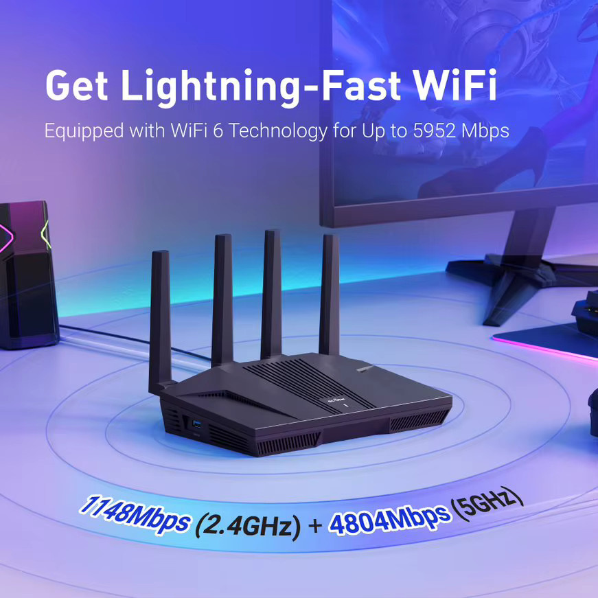 GL.iNet Flint 2 GL-MT6000 Wi-Fi 6 Gaming-Router in Schwarz mit Dual-2.5G-Ports und 8-Stream WLAN bis zu 6 Gbit/s - Bild 2