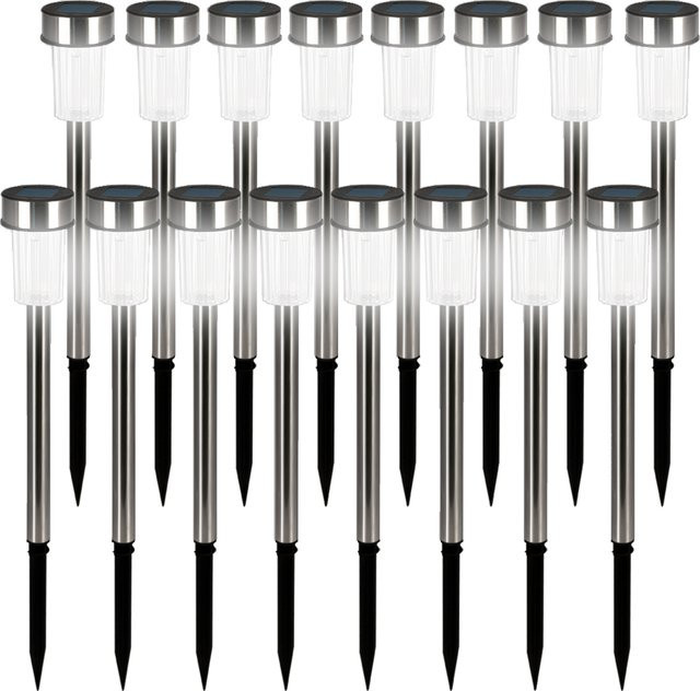 Monzana 16er-Set LED Solarleuchten aus Edelstahl in Silber mit Dämmerungssensor für Garten, Terrasse und Balkon - Bild 1