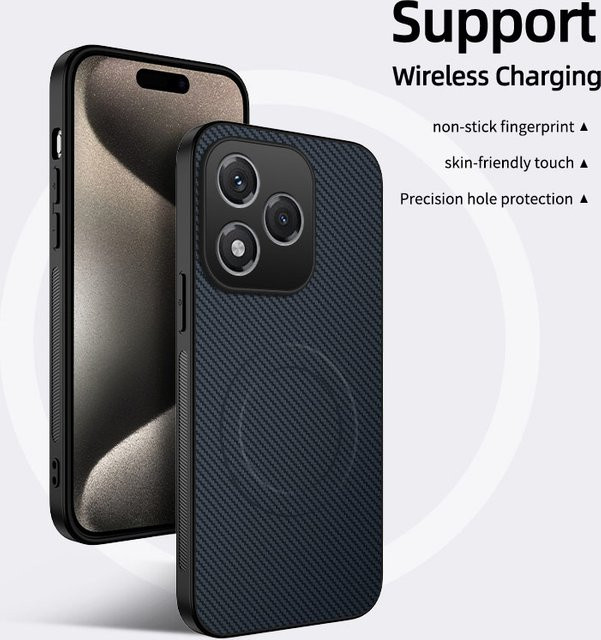 MagSafe Magnetische Kabellose Ladehandyhülle für Honor 600 Pro und Honor 600Lite aus Carbonfaser und PU-Leder in Schwarz - Bild 1