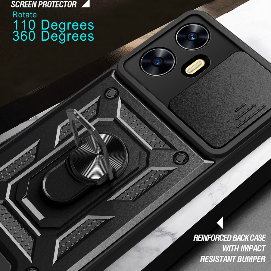 Heavy Duty Schutzhülle für OPPO A79 A78 A77 A58 und Realme Note 60 70 4G mit 360-Grad-Kickstand und Kameraschutz in Schwarz von Gusakov - Bild 5