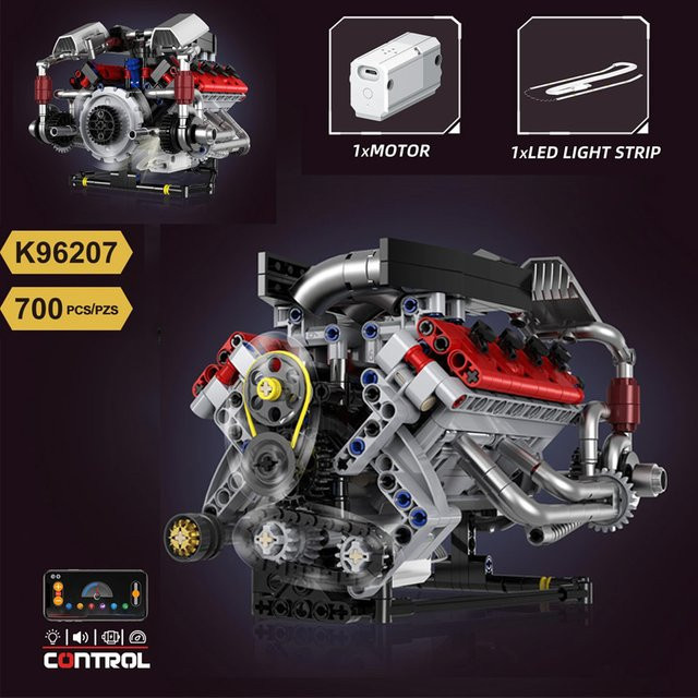 wishiot V8-Motormodell MOC-Bausteine, Montagebausatz, ab 14 Jahren - Bild 1