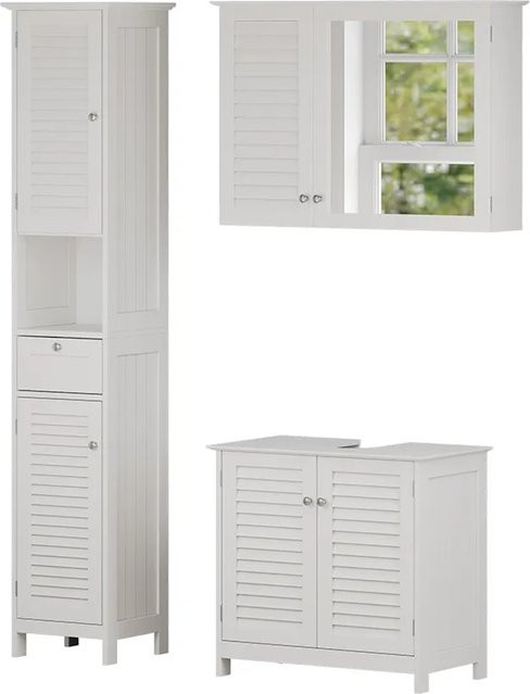 Vicco Badmöbel-Set Riad in Weiß mit Spiegelschrank, Waschtischunterschrank und Hochschrank aus MDF - Bild 1