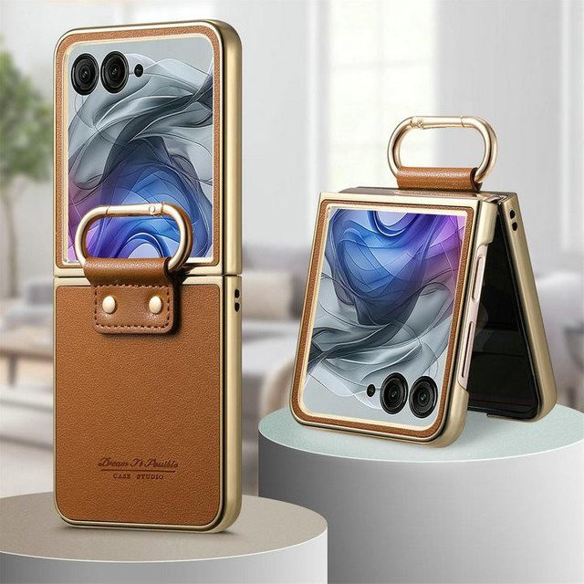 Luxus Armor Leder Hülle mit Ring für Motorola Moto Razr 60 Ultra 5G 2025, Moto Razr 50 Ultra und Razr Plus in Braun - Bild 1