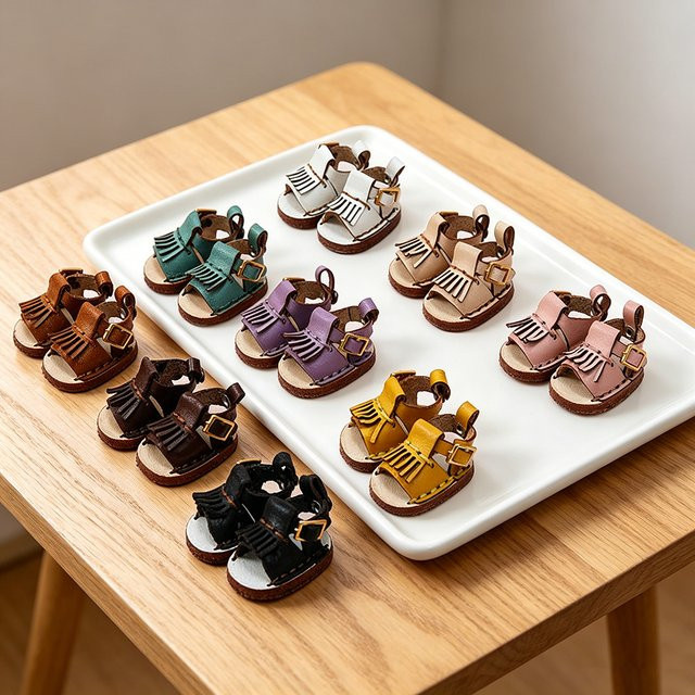 Tupursum Ob11 Puppe, Quasten-Sandalen, handgefertigte Schuhe aus Rindsleder, Spielzeugzubehör - Bild 1
